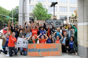 Students from across California participate in a direct action and testify before the UC regents at their May meeting in Sacramento about the importance of divesting from fossil fuels and investing in a sustainable future. Photo Credit: Mauricio Castillo